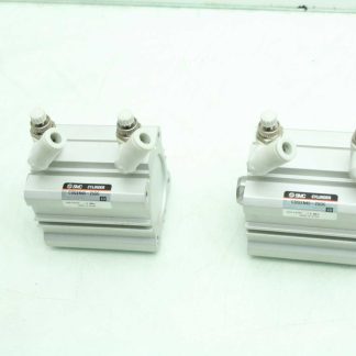 2 SMC CDQ2A40-25DC Compact Pneumatic Cylinders / 40mm Bore x 25mm Stroke - Used
