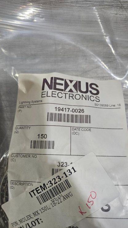 (250) New Molex MX150L Male 19417-0026 Contact Gold Plated 22-18 AWG - New - Image 8
