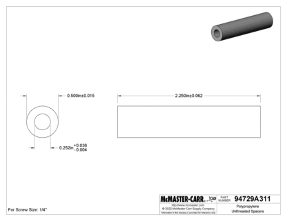(50) New Polypropylene 1/4" Unthreaded Spacers 1/2" OD, 2-1/4" Long 94729A311 - New - Image 10