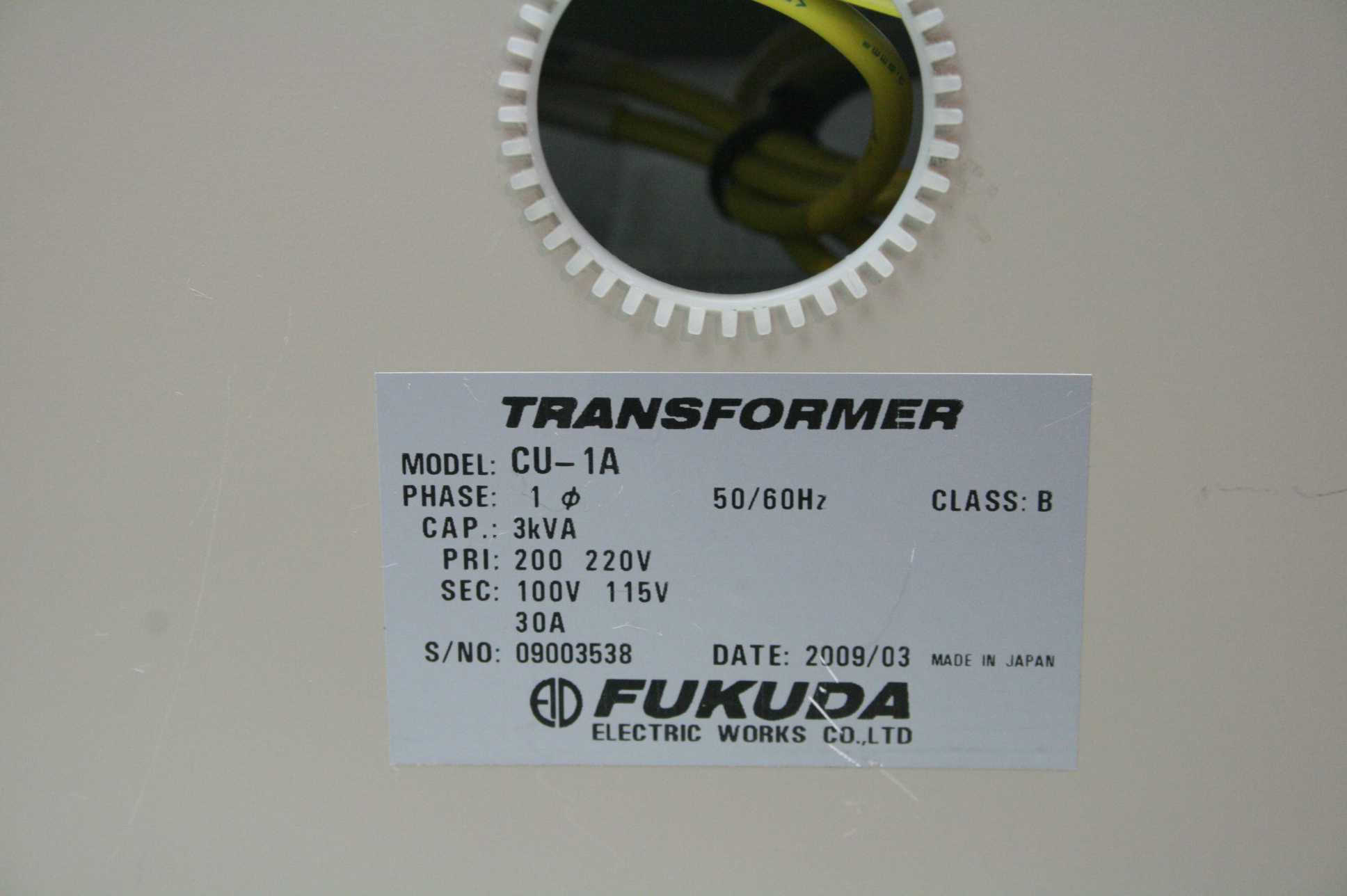 Fukuda CU-1A Transformer 3 kVA 1Ph 200-220V Primary 100-115V Secondary 30A - Used - Image 12