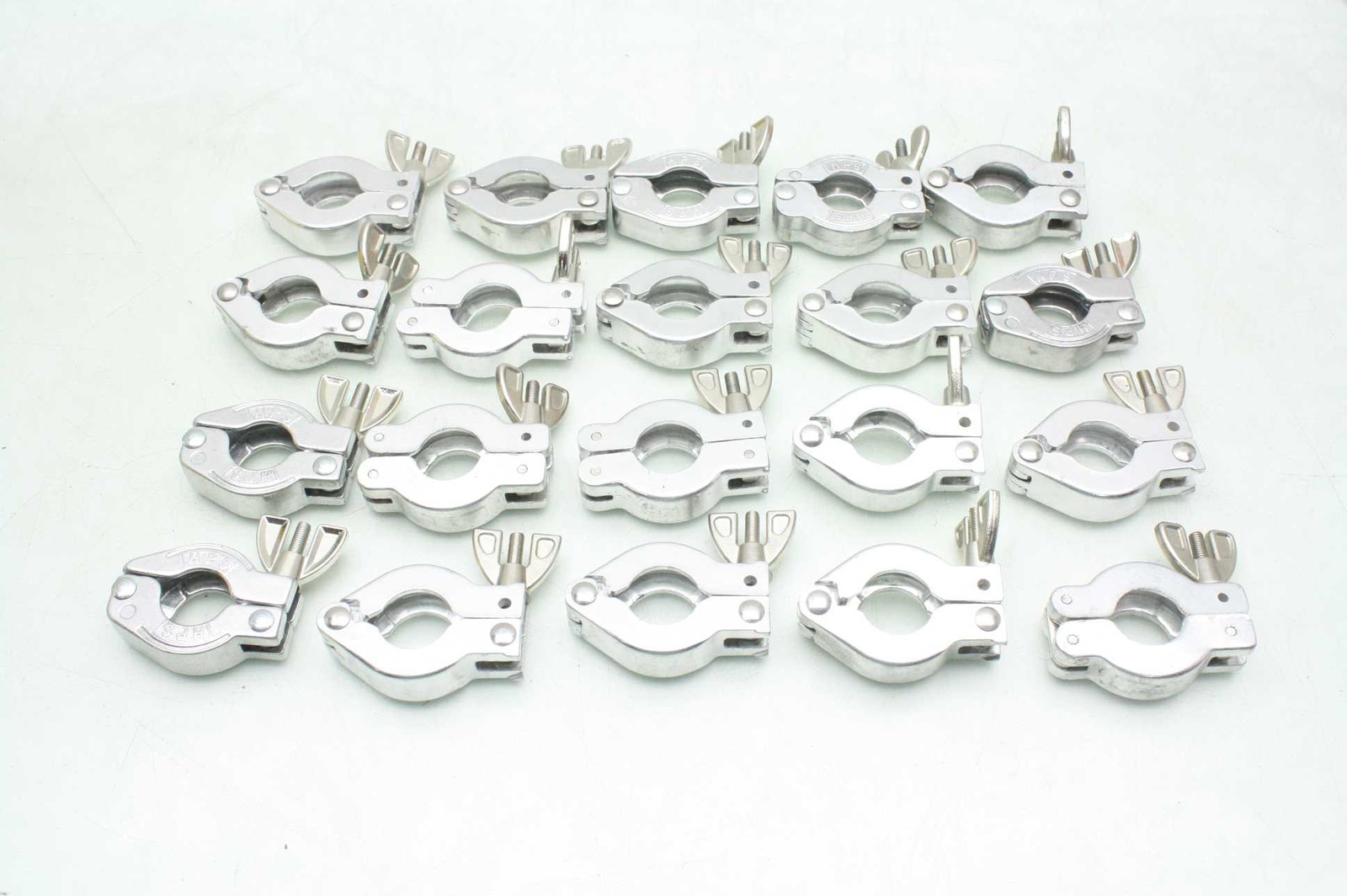Lot of 20 Aluminum Sanitary Clamps / 1" / C- Clamps - Used