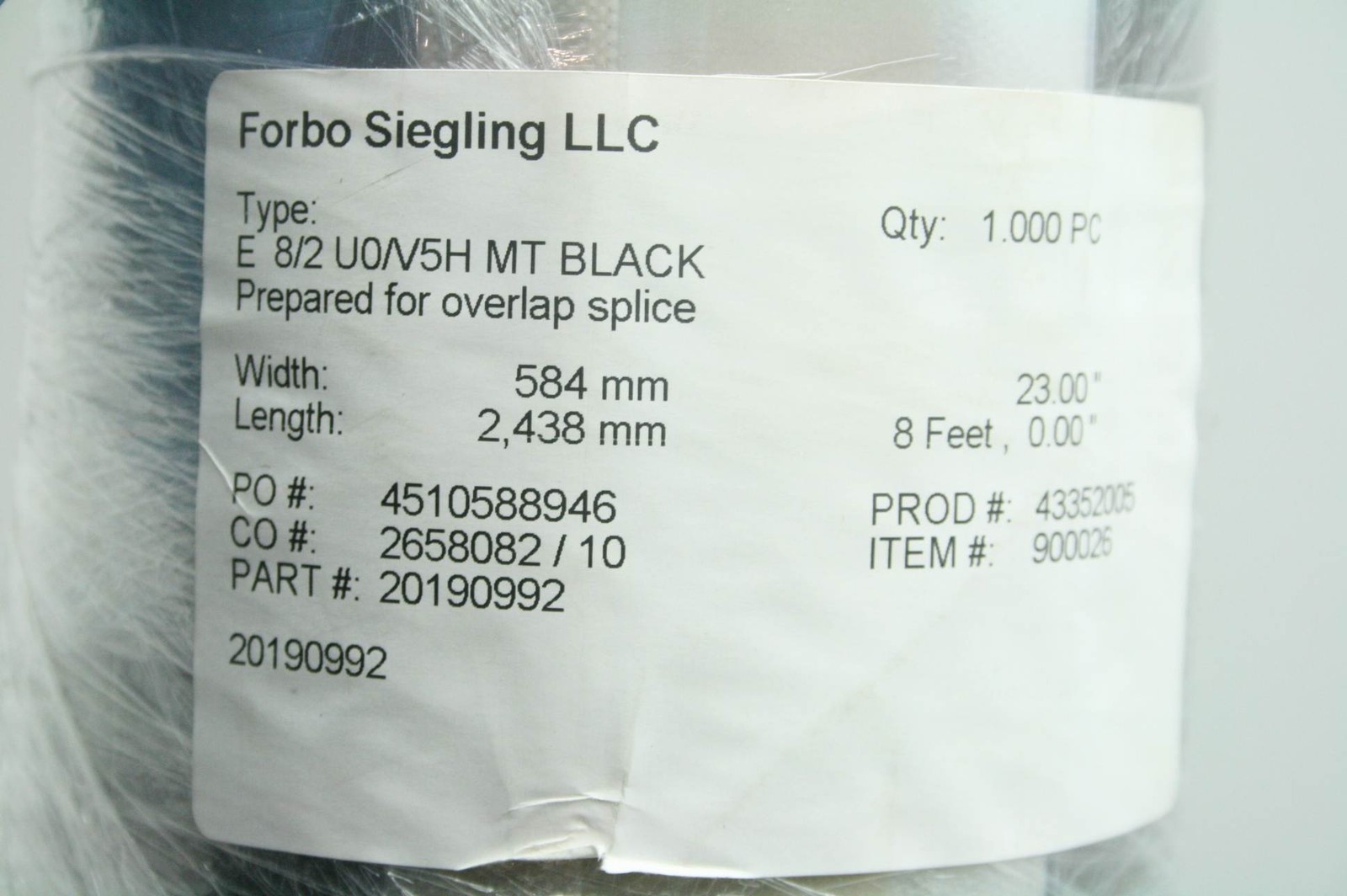 New Forbo Siegling E 8/2 U0/V5H MT Black Conveyor Belt w/ Splice Kit 23" x 96" - New - Image 3