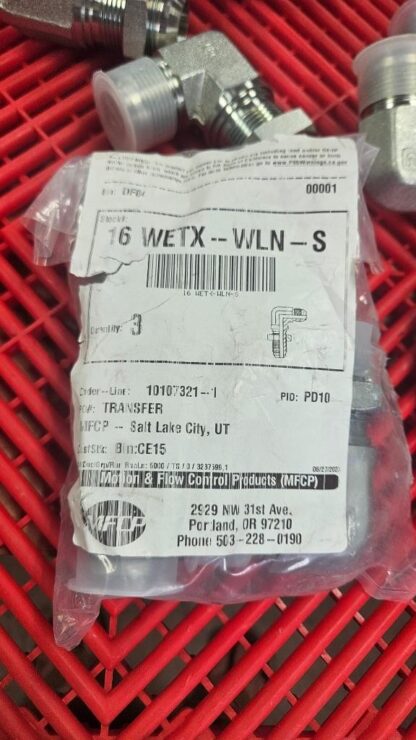 New Parker 16 WETX-WLN-S Bulkhead -16 JIC Flare Hydraulic Fitting 90 Degree - New - Image 3
