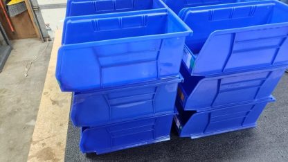 (Qty 24) Uline S-12415 Plastic Stackable Storage Bins 11 x 5 1⁄2 x 5", Blue - New - Image 3
