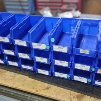 (Qty 24) Uline S-12415 Plastic Stackable Storage Bins 11 x 5 1⁄2 x 5", Blue - New
