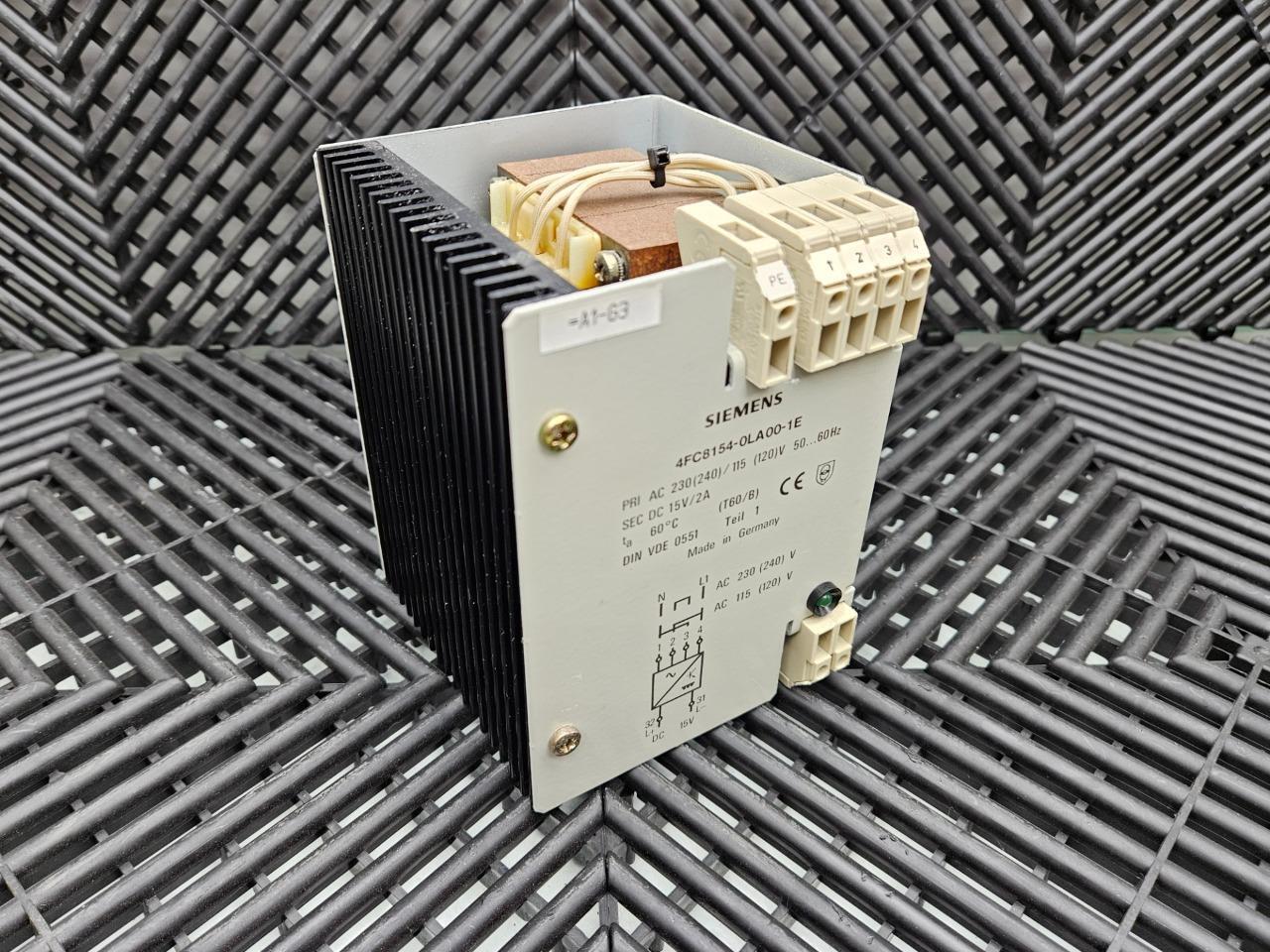 Siemens 4FC8154-0LA00-1E Power Supply Primary:115-230 VAC, Secondary: 15VDC - Used