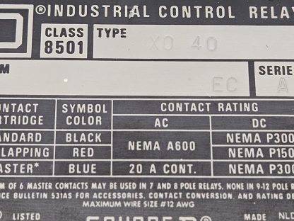 Square D 8501X040 Nema Control Relay - Used - Image 5