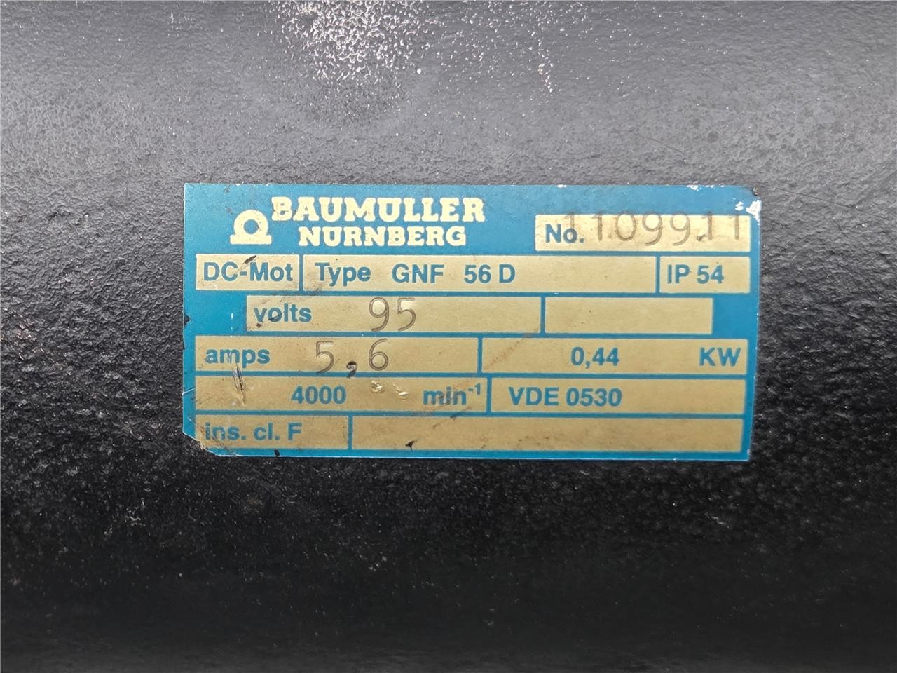 Baumuller Nurnberg GNF56D DC Motor 95V DC, 0.5 HP 4000rpm 109911 - Used - Image 3