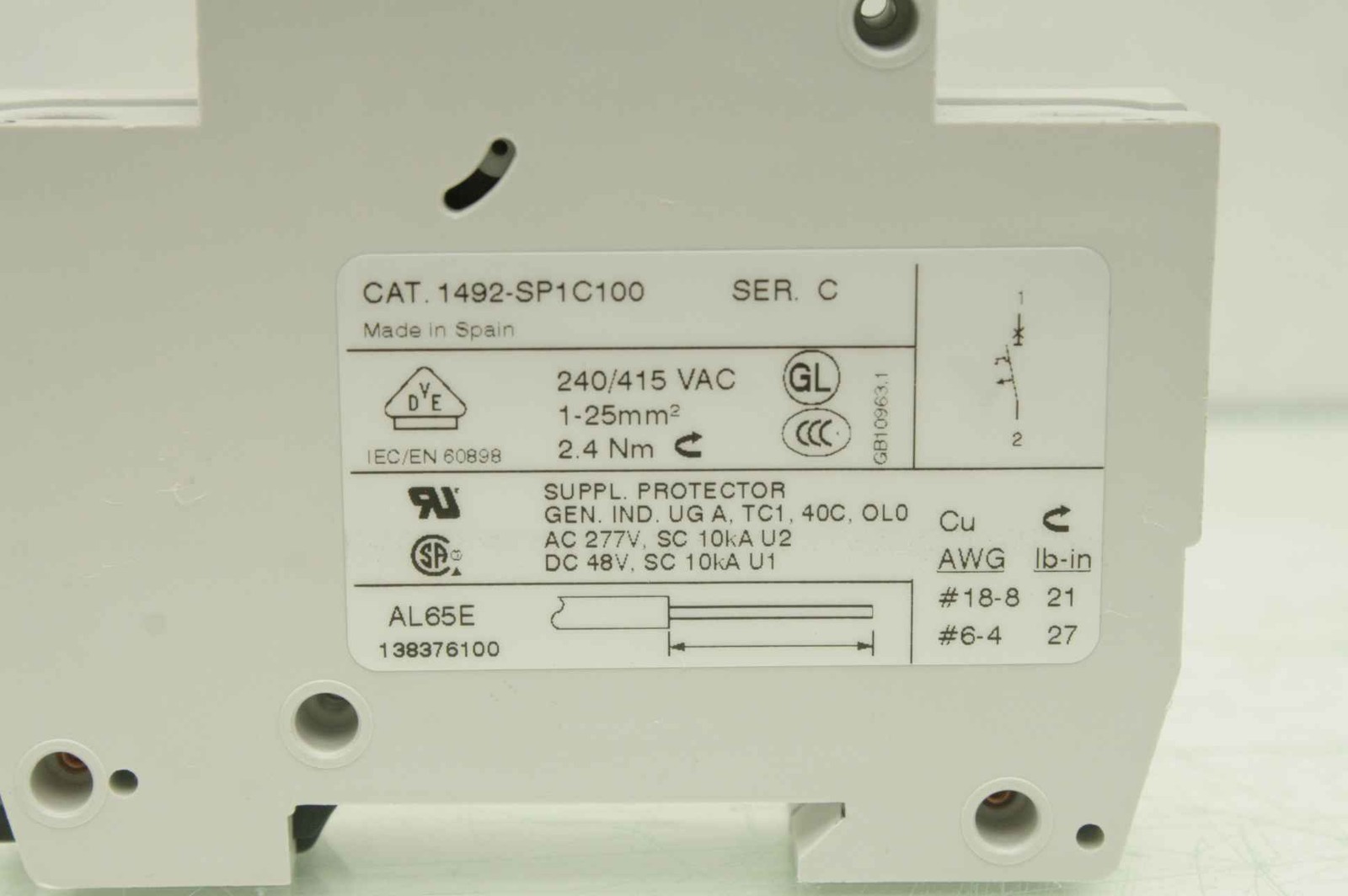 Lot of 2 Allen-Bradley 1492-SP1C100 1 Pole, 10 Amp Circuit Breakers - Used - Image 3