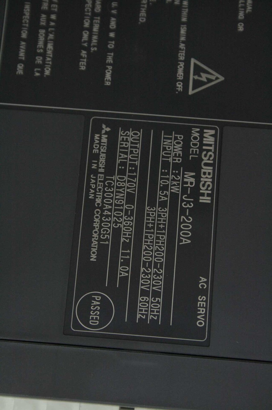 Mitsubishi MR-J3-200A AC Servo Drive / Amplifier 2 kW Output 3AC 200-230V - Used - Image 6
