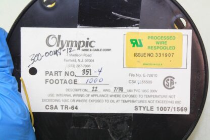 New Olympic 351-4 Spool 800' 22 AWG Yellow Hook Up Wire 105 Deg C UL1007/1569 - New - Image 4
