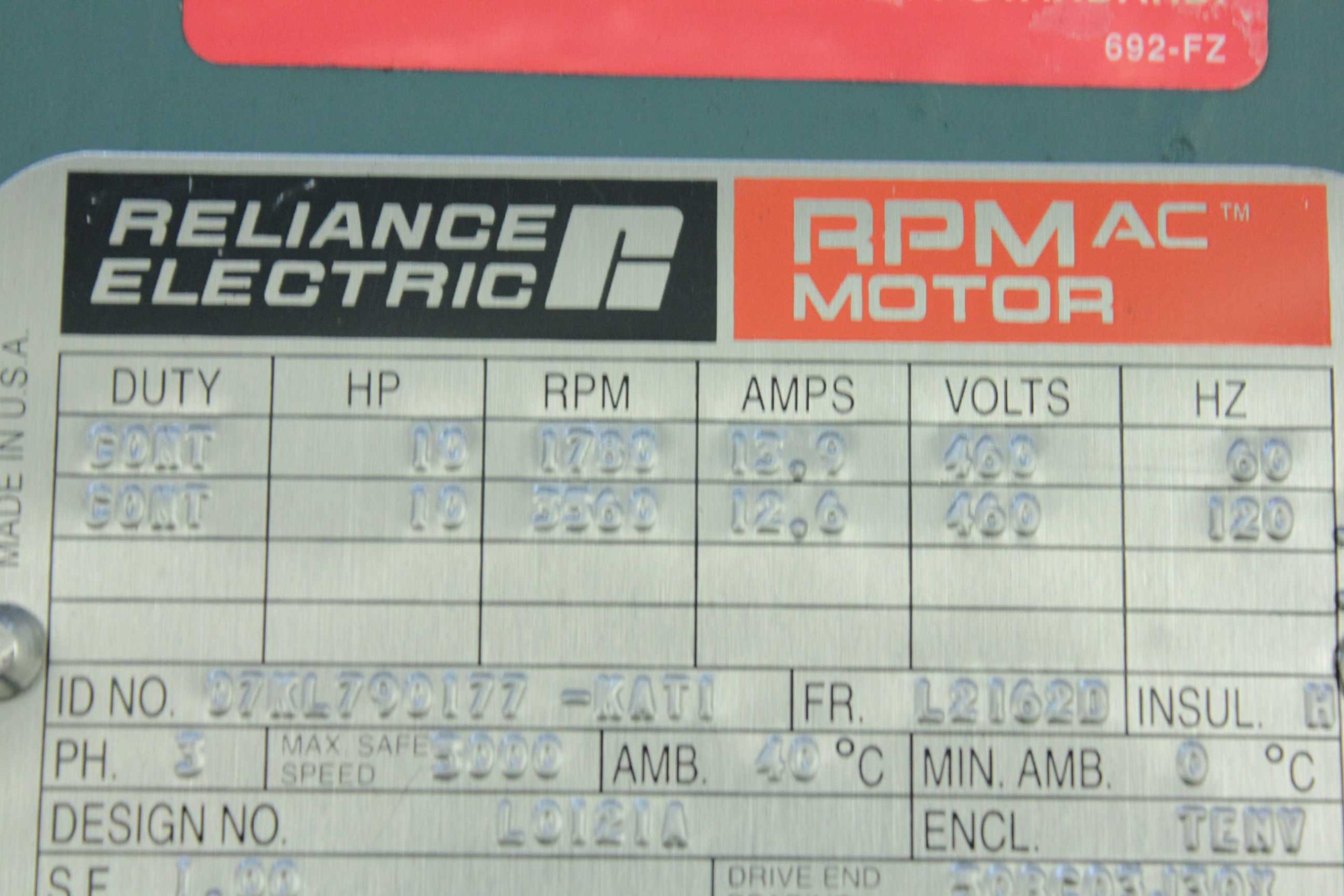 Reliance 10 HP 07KL790177-KAT1 Square Frame L21620 AC Motor Servo Tachometer - Used - Image 19