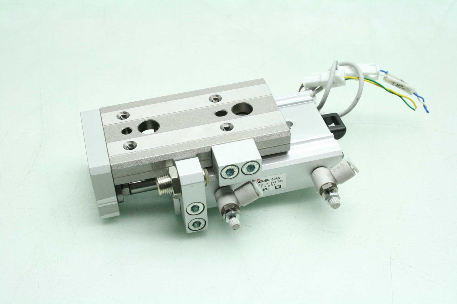 SMC MXQ16-30AS Slide Table Stroke Adj, Guided Cylinder 16mm Bore x 30mm Stroke - Used