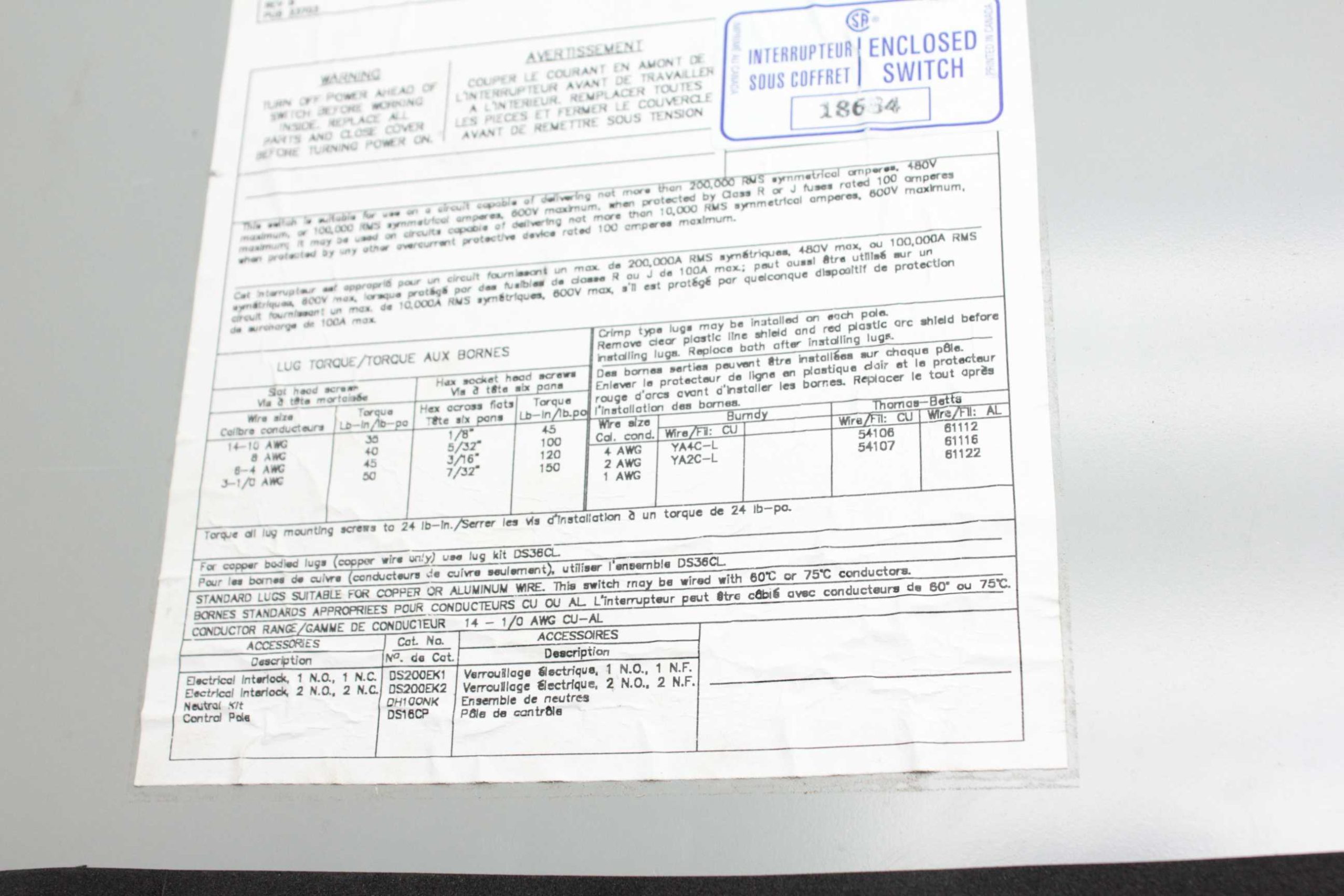 Eaton DH-NUR Heavy Duty Safety Switch / Cutler Hammer 1HD363NF - Used - Image 20