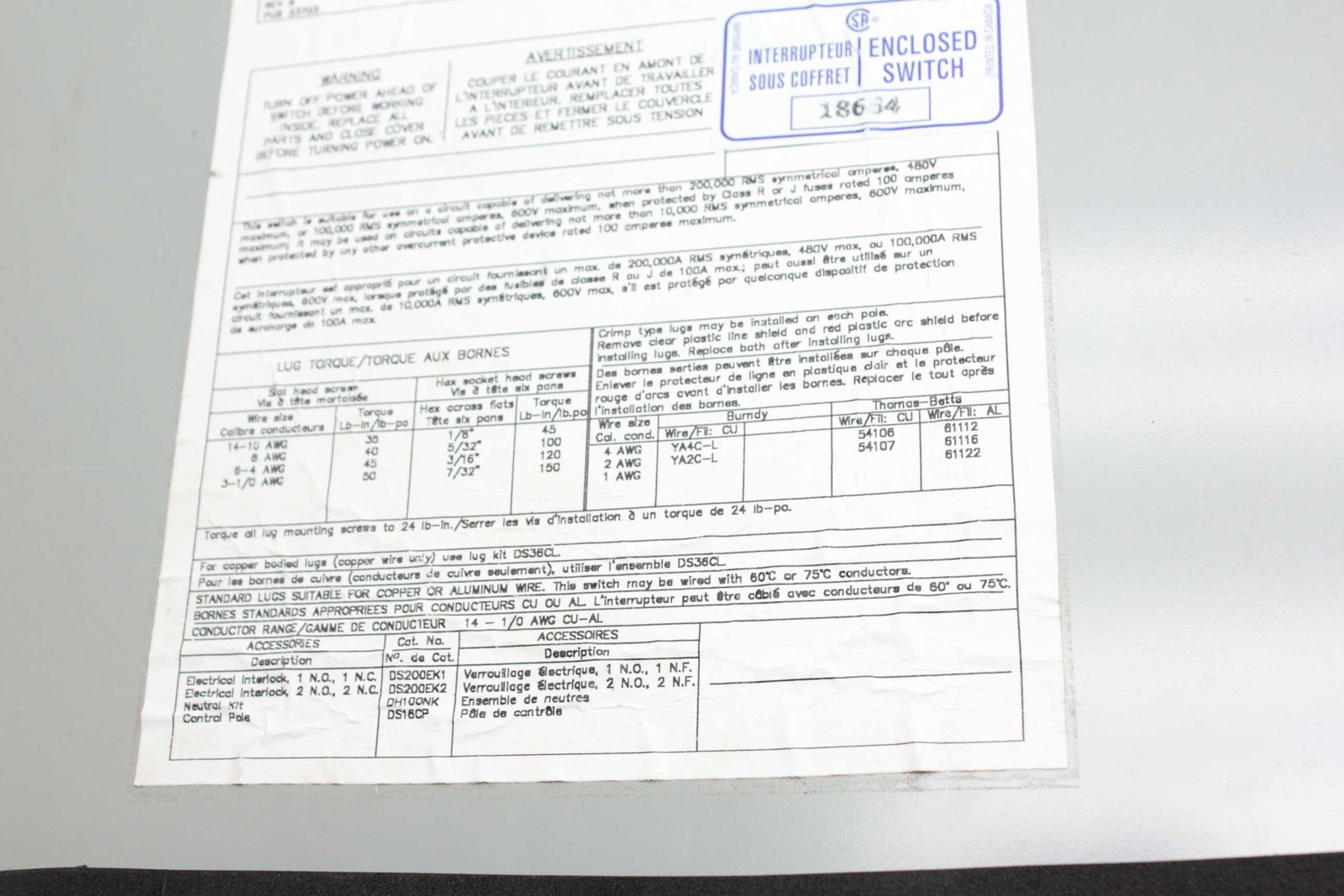 Eaton DH-NUR Heavy Duty Safety Switch / Cutler Hammer 1HD363NF - Used - Image 7