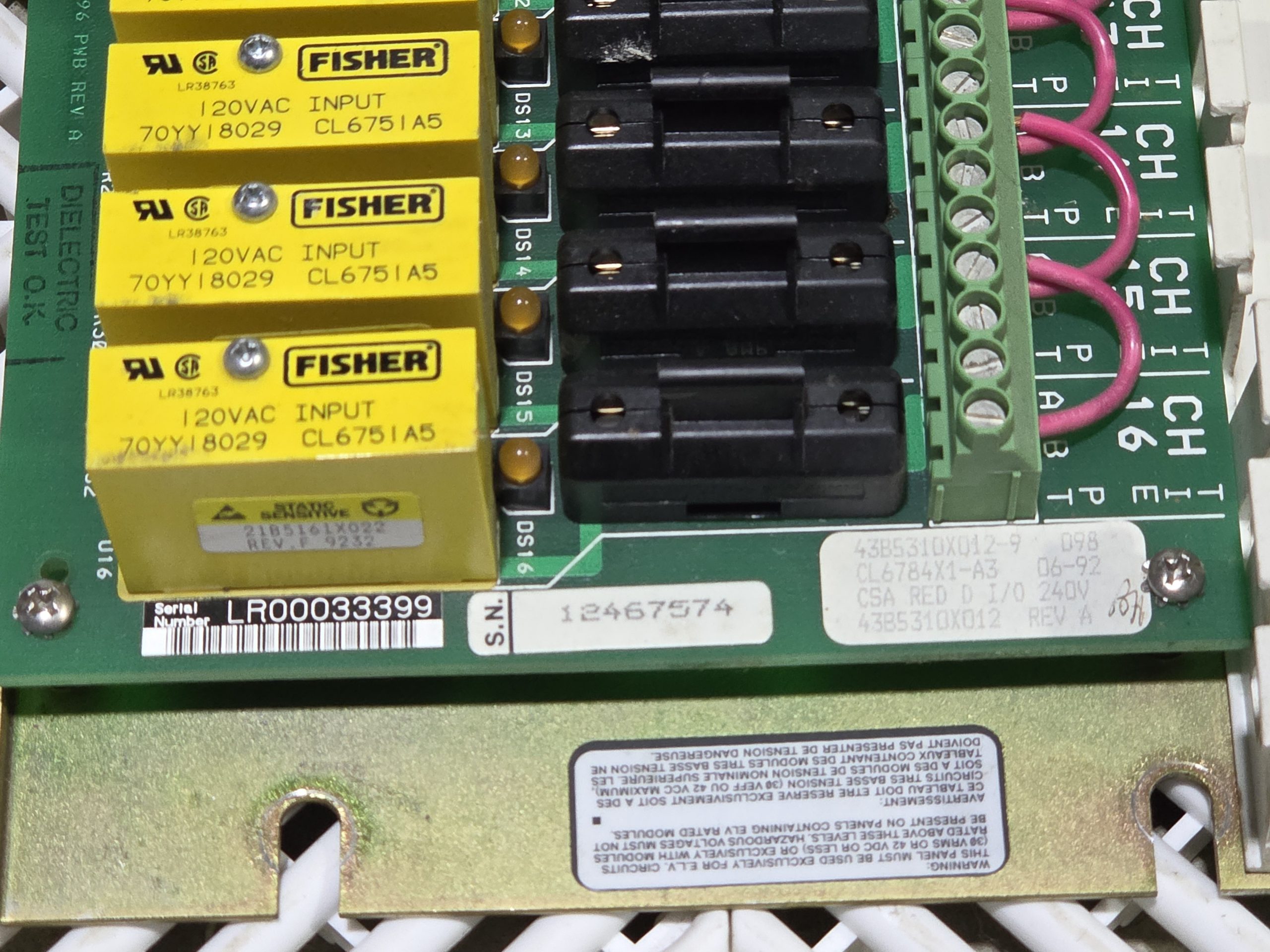Fisher Controls CL6784 240V Discrete I/O Termination Panel w/ Relays - Used - Image 20