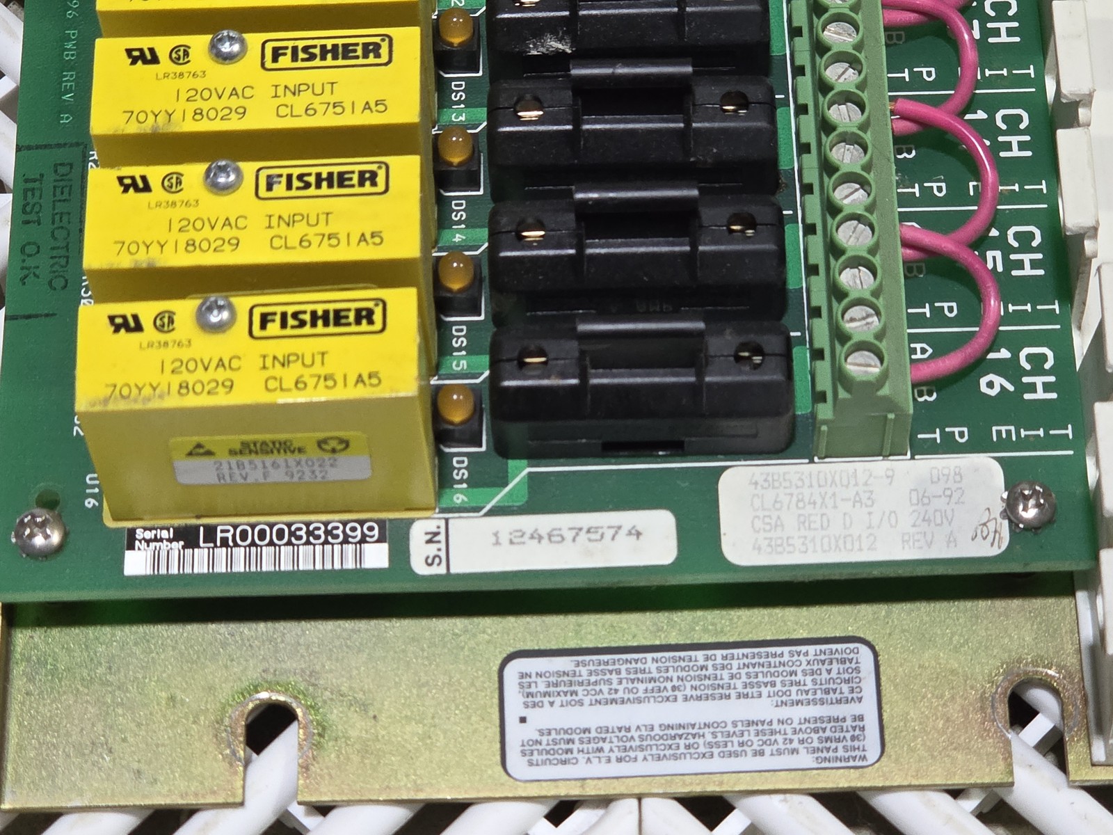 Fisher Controls CL6784 240V Discrete I/O Termination Panel w/ Relays - Used - Image 9