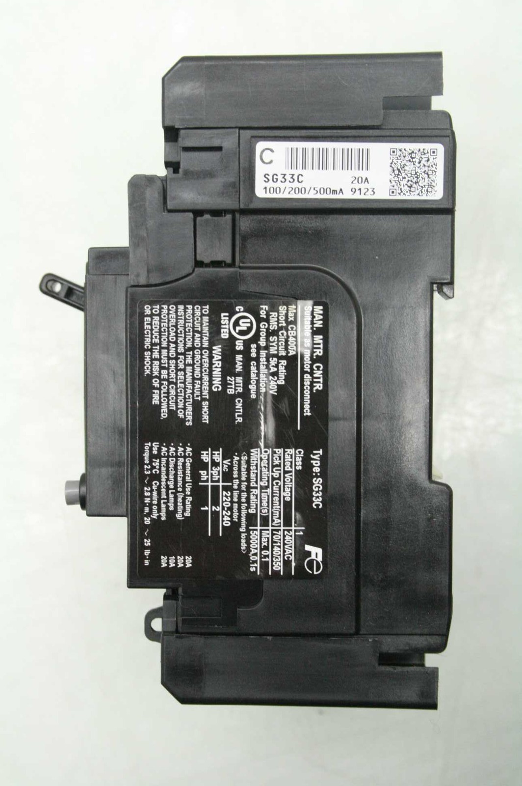 Fuji Electric SG33C-EB3ASC-020K Industrial Circuit Breaker 20A / 440V AC 3 Pole - Used - Image 3