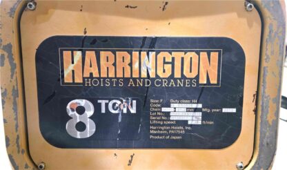 Harrington ER080S-20 Chain Hoist 16,000 lbs / 7.5 FPM / 20 ft Lift Ht / Pendant - Used - Image 16