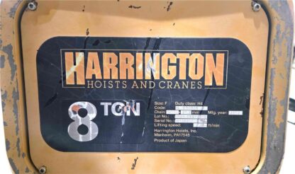 Harrington ER080S-20 Chain Hoist 16,000 lbs / 7.5 FPM / 20 ft Lift Ht / Pendant - Used - Image 5