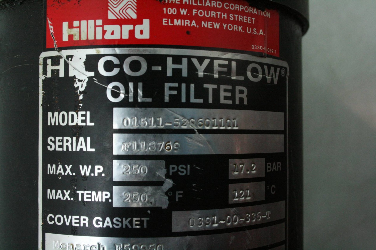 Hilliard Hilco - Hyflow Oil Filter 01511-520601101 250 PSI Monarch E59950 Filter - Used - Image 5