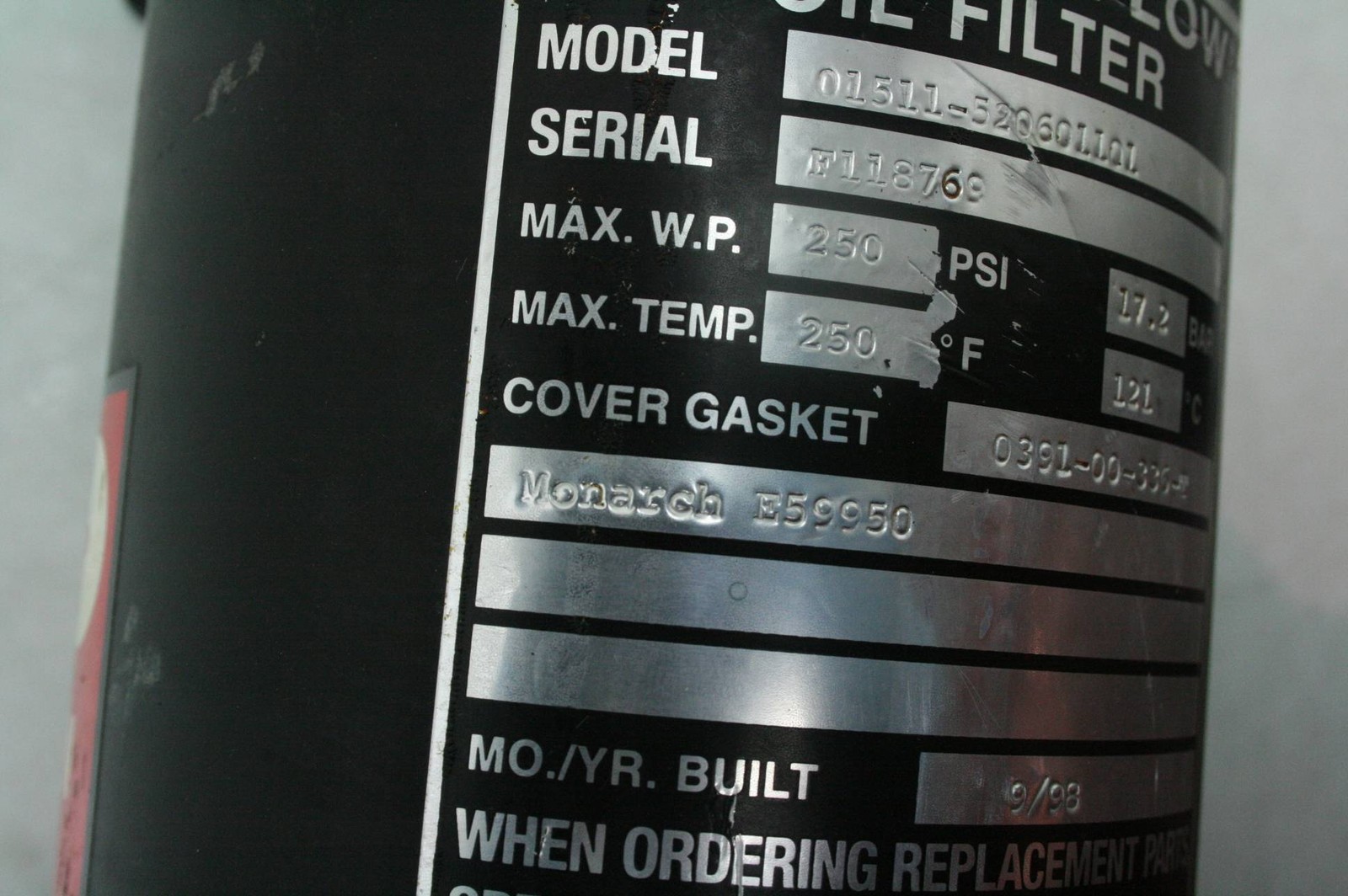 Hilliard Hilco - Hyflow Oil Filter 01511-520601101 250 PSI Monarch E59950 Filter - Used - Image 7