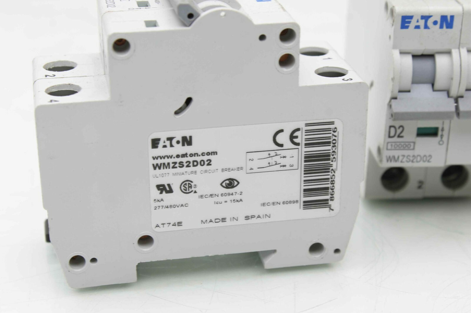 Lot of 4 Eaton WMZS2D02 2 POLE 477/480V 2A Circuit Breakers - Used - Image 5