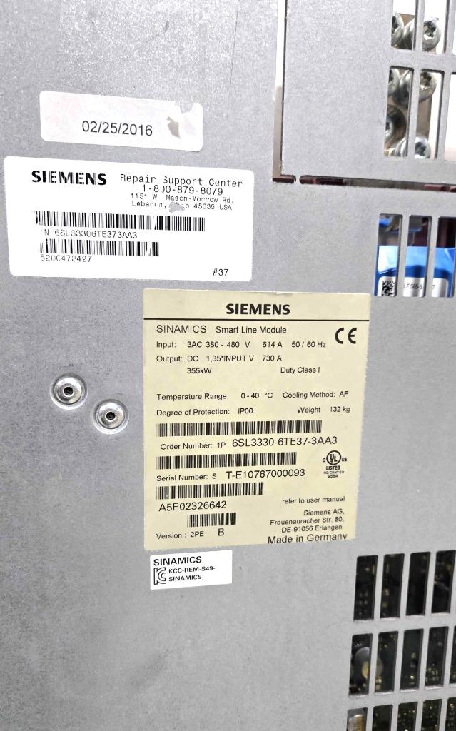 Siemens 6SL3330-6TE37-3AA3 S120 Smart Line Module Servo Rectifier 730A, 476HP - Used - Image 17