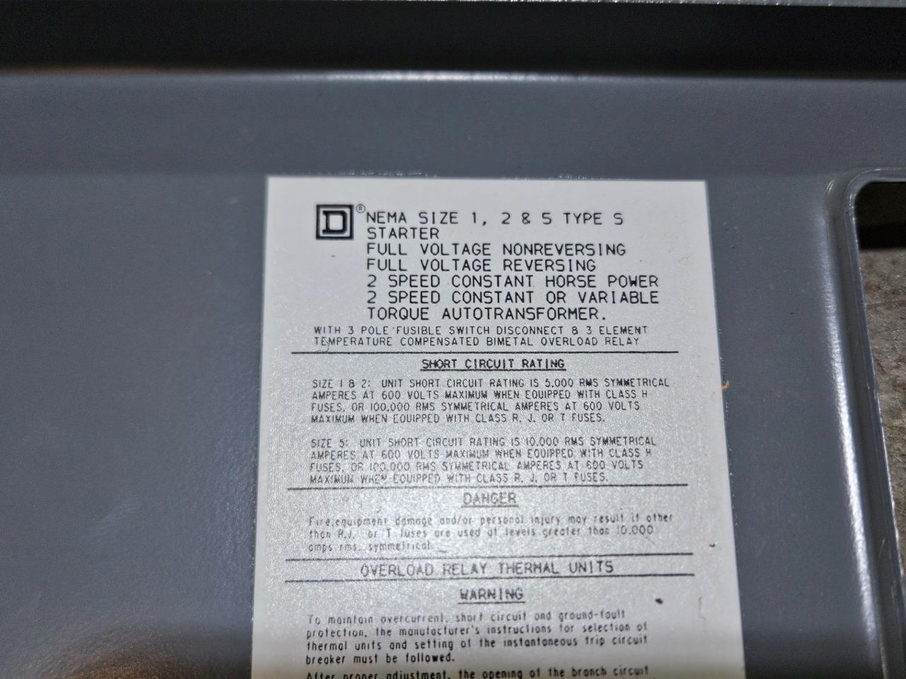 Square D Model 5 Size 1 Reversing Motor Starter 18" MCC Fusible Bucket 480V FVR - Used - Image 27