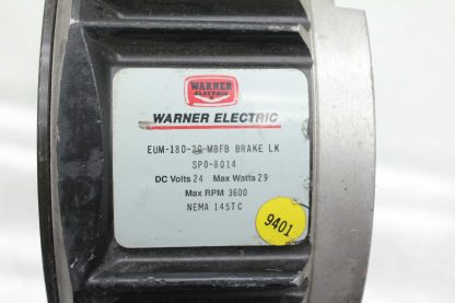 Warner Electric EUM 180 20 MBFM Electric Motor Brake 3600 RPM 24V 29W Used 183251199602 22