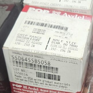 (100) POP SSD64SSBS058 Blind 3/16" Stainless Steel Rivets 0.125 - 0.250 Range - New
