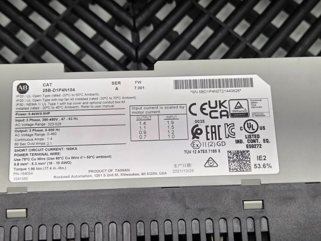 Allen-Bradley 25B-D1P4N104 Ser A PowerFlex 525 AC Drive 0.5HP w/ 25-COMM-E2P - New other (see details) - Image 9