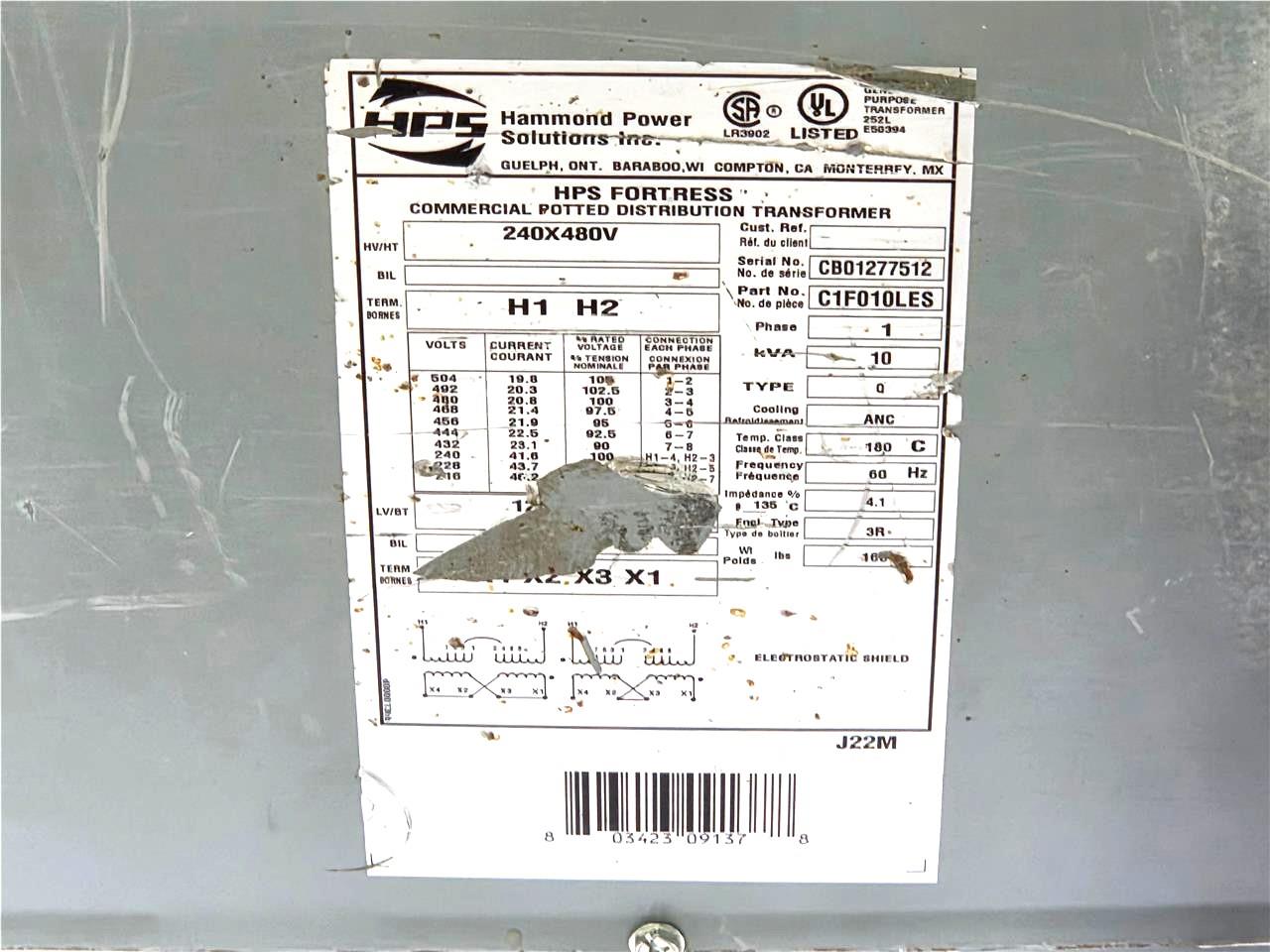 Hammond HPS C1F010LES Encapsulated Distribution Transformer 10 kVA Nema 3R - Used - Image 13