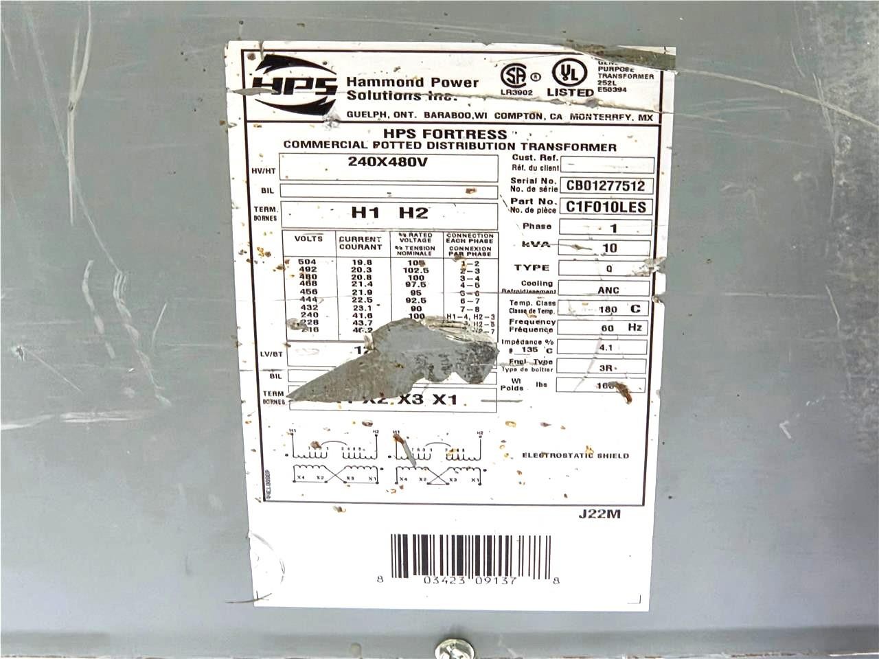 Hammond HPS C1F010LES Encapsulated Distribution Transformer 10 kVA Nema 3R - Used - Image 4