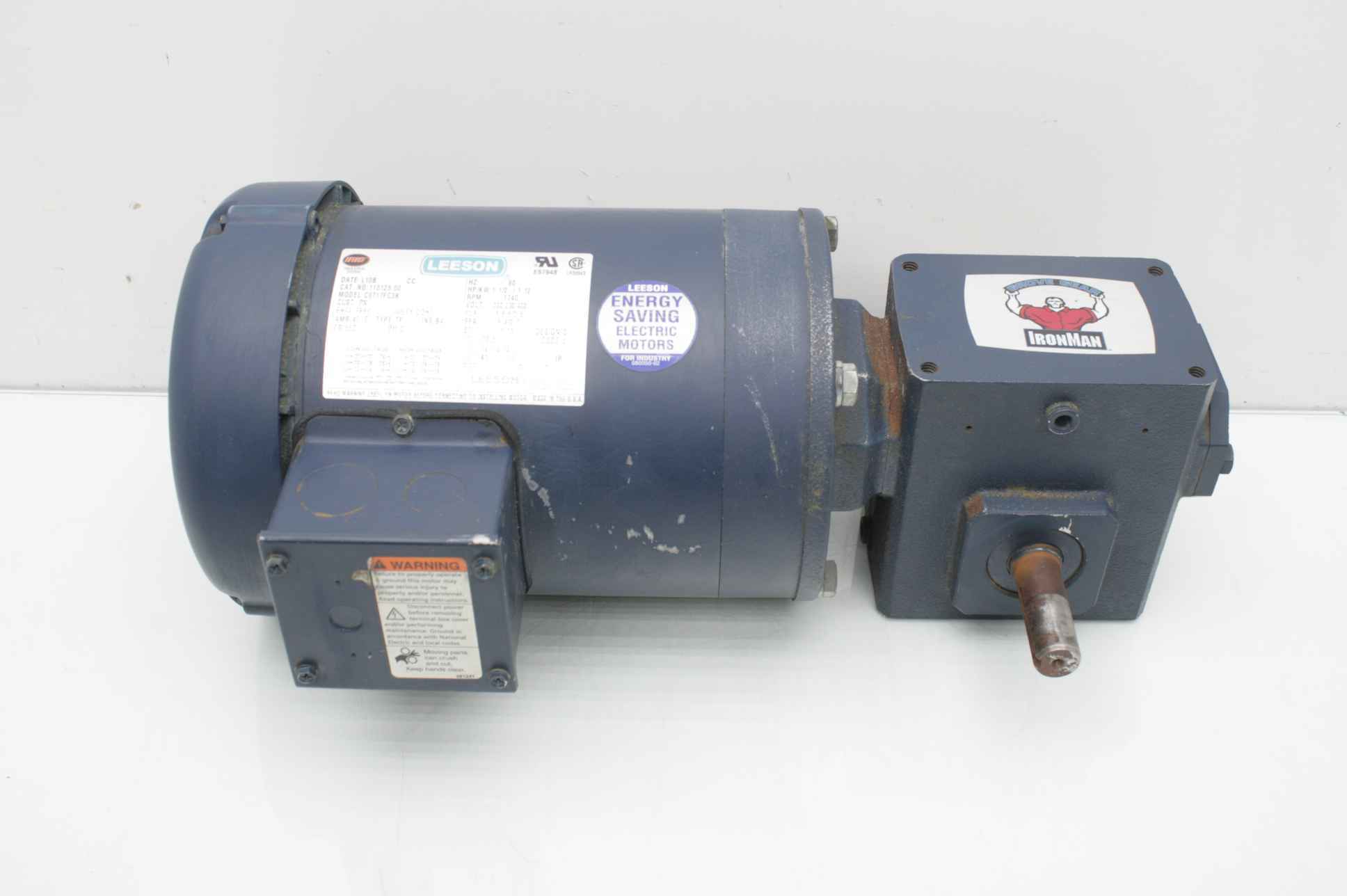Leeson 1740 RPM 3PH Motor C6T17FC3K w/ IronMan Gear Reducer GR-BMQ815-5-0-56 - Used - Image 11