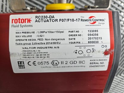 Rotork RC230-DA Actuator F07/F10-17, 133095 w/ Socla Sylax EPDM 149G011005 Valve - Used - Image 20