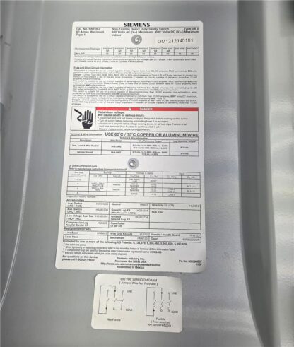 Siemens HNF362 Non-Fusible Heavy Duty Safety Switch 600V AC / 600V DC Max, 60A - Used - Image 21