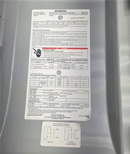 Siemens HNF362 Non-Fusible Heavy Duty Safety Switch 600V AC / 600V DC Max, 60A - Used - Image 9