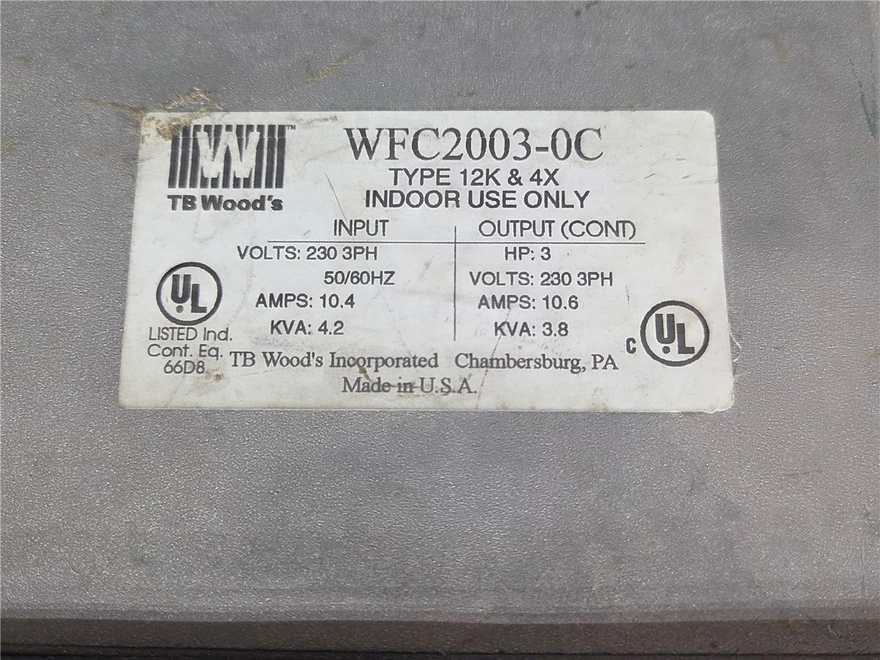 TB Wood's WFC2003-0C AC Inverter Drive 3HP, 230V, 3PH, 3.8kVA, 10.6A - Used - Image 8