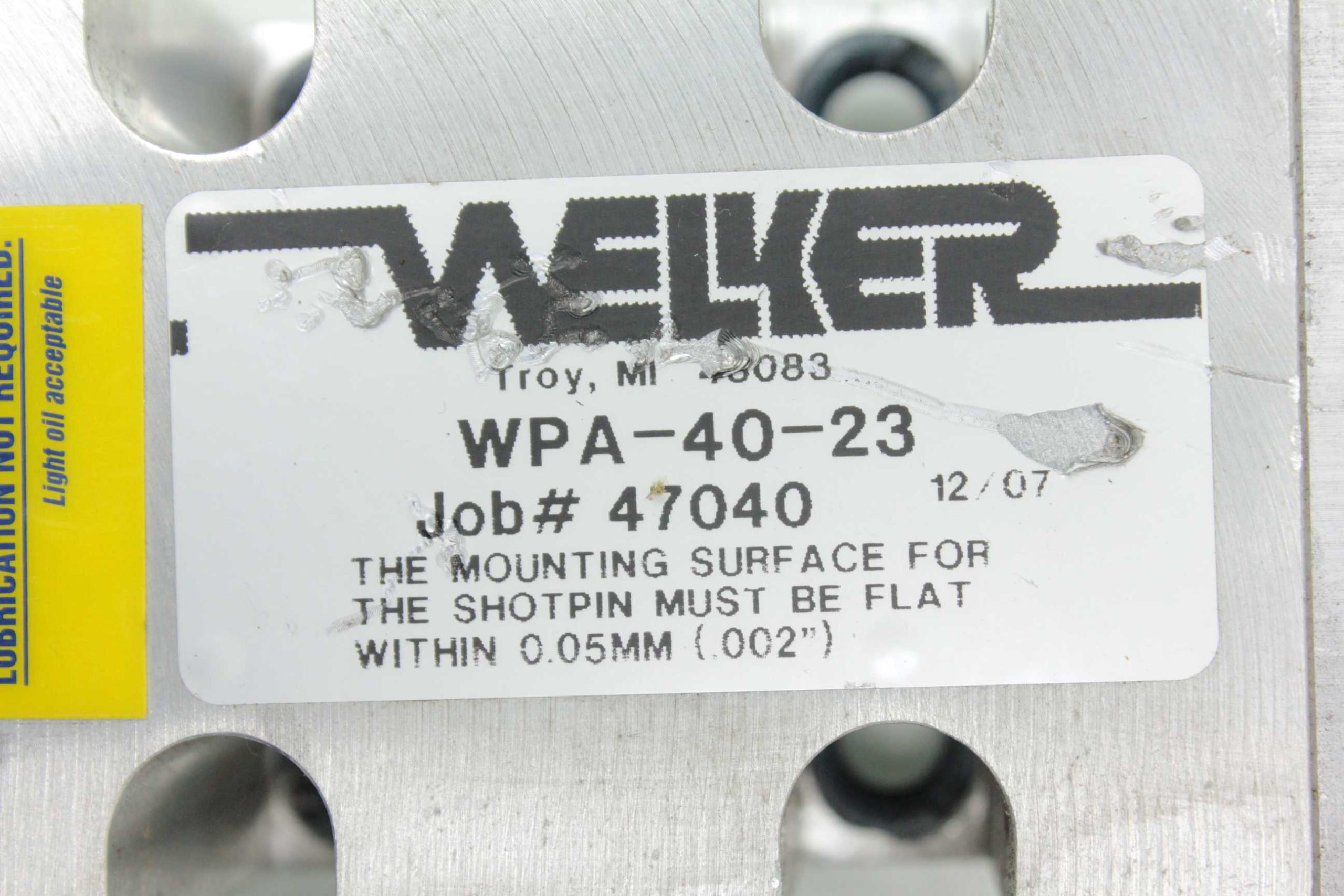 Welker WPA-40-23 Pneumatic Shot Pin Clamp Assembly / 23mm Stroke x 40mm Bore - Used - Image 11
