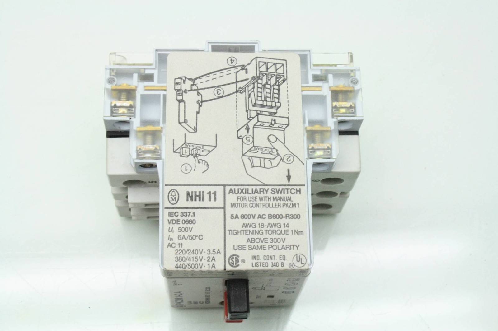 2 Klockner-Moeller PKZM1-1,6 / PKZM1-0,4 Motor Protector NHi11 Auxiliary Contact - Used - Image 6