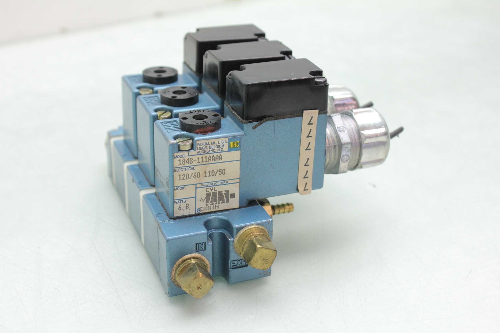 3 MAC 184B-111AAAA Single Acting Solenoid Pneumatic Valves 120V AC Coil 1/8" NPT - Used