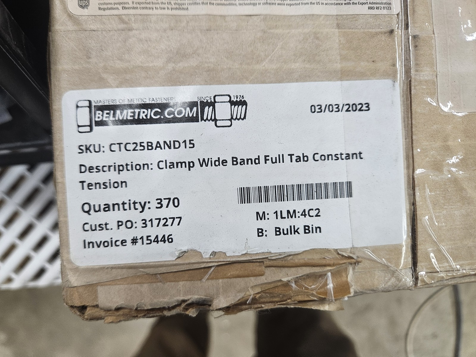 Belmetric CTC25BAND15 25mm x 15mm Wide Constant Tension Hose Clamp (Lot 370) - New
