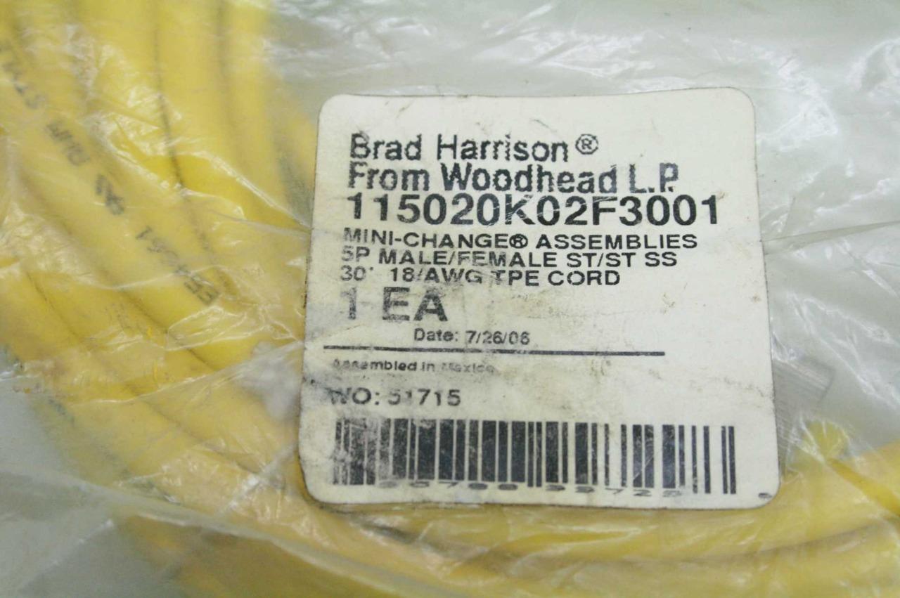 New  Woodhead 115020K02F3001 Mini-Change Cordset 30' 5P Male / Female 1300101156 - New - Image 8