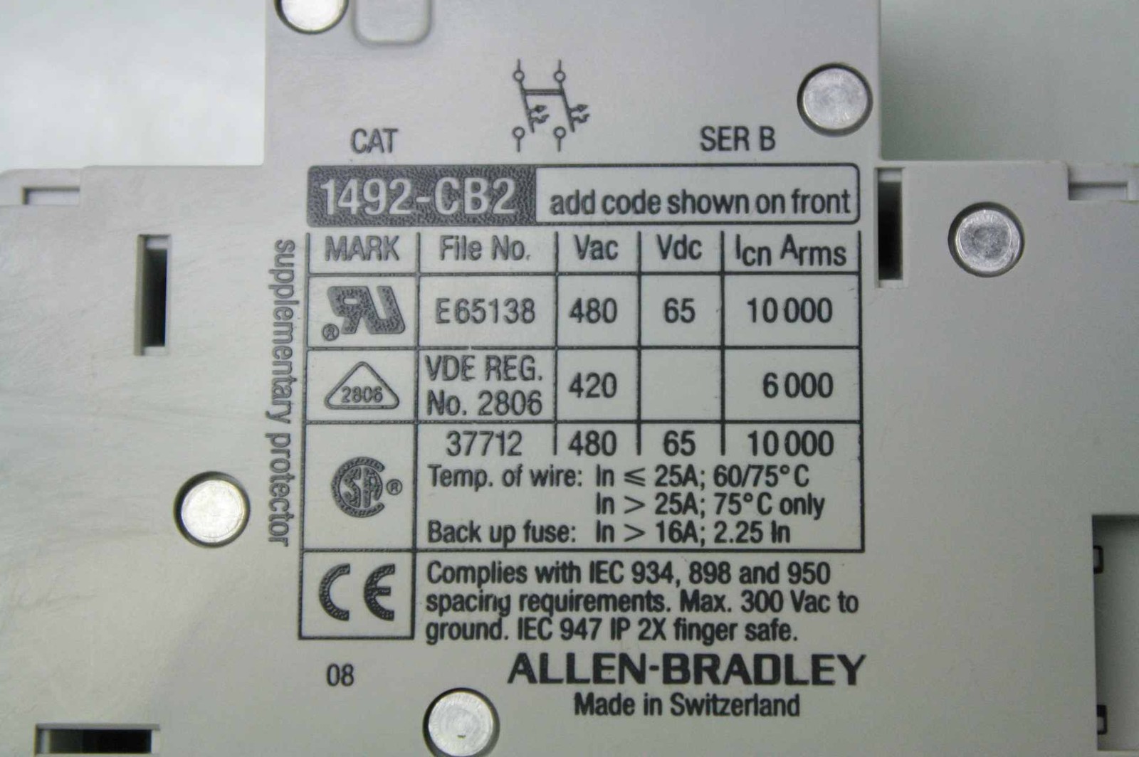 2 Allen-Bradley 1492-CB2-G400 Circuit Breakers 2 Pole 40 Amps 1492CB2G400 - Used - Image 5