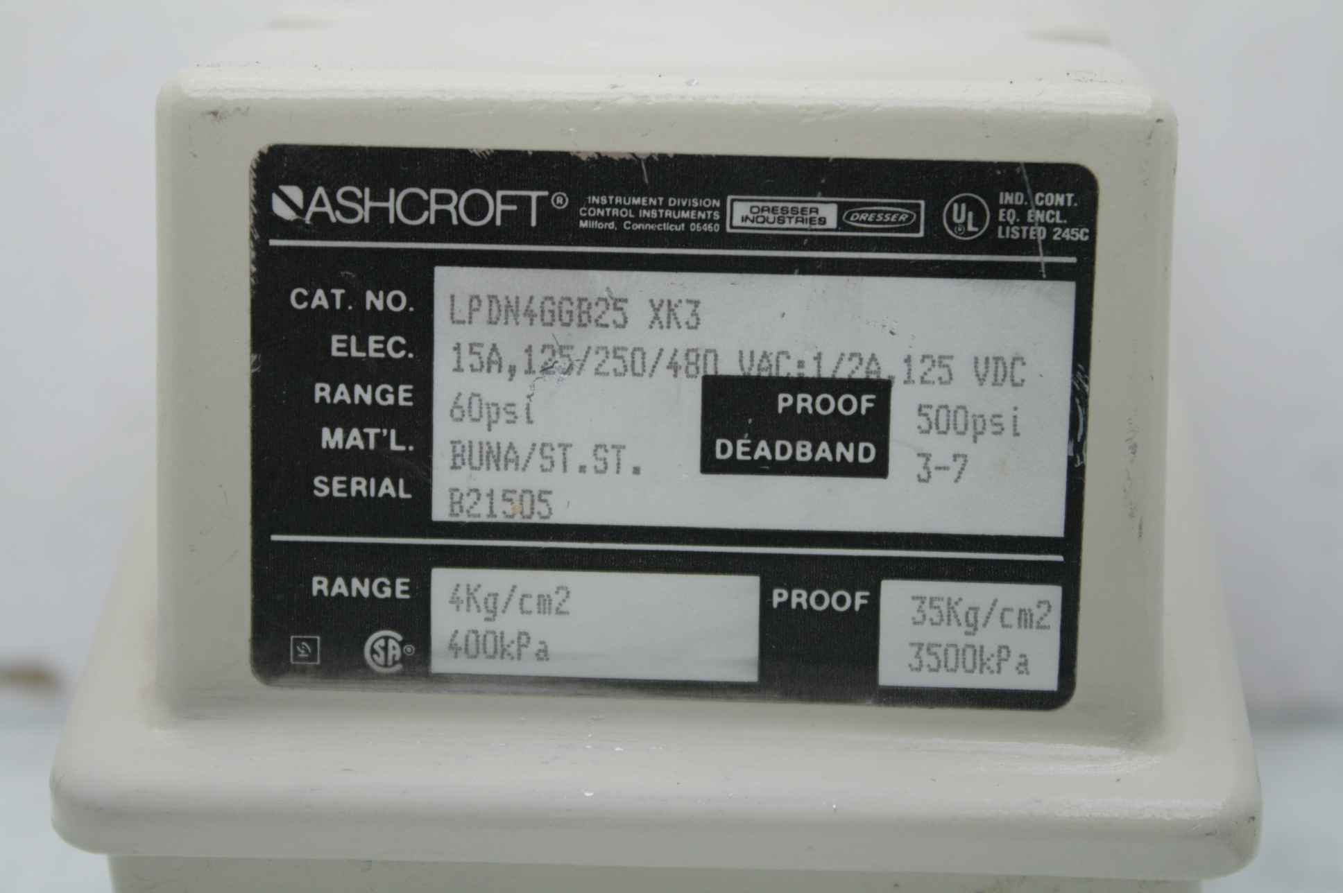 AshCroft Dresser LPDN4GGB25 XK3 60 PSI Pressure Switch Transmitter - Used - Image 20