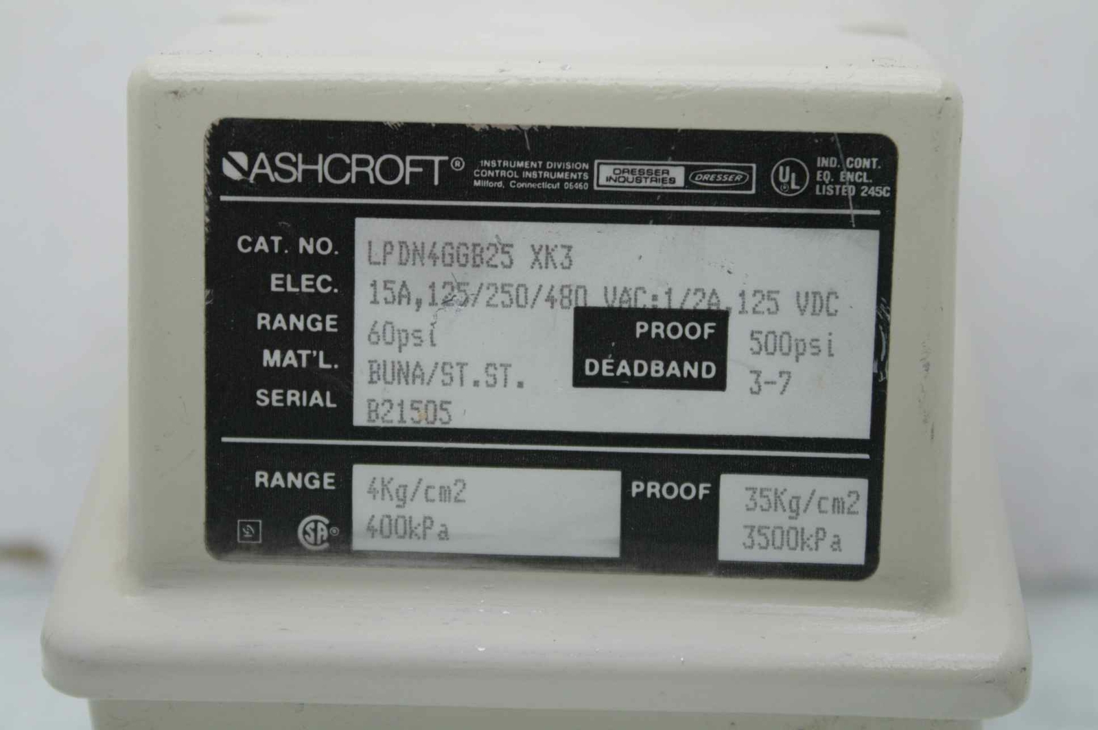 AshCroft Dresser LPDN4GGB25 XK3 60 PSI Pressure Switch Transmitter - Used - Image 10