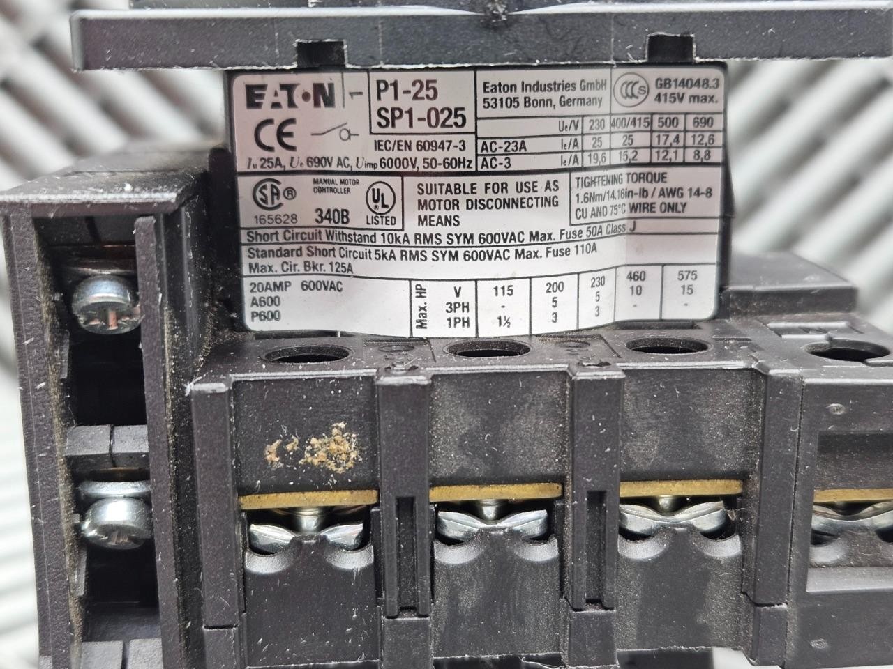Eaton P1-25 SP1-025 Main Disconnect Switch - Used - Image 8