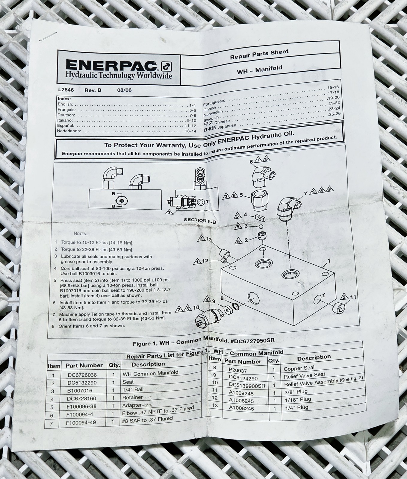 Enerpac DC6727950SR WH Hydraulic Manifold Assembly w/ Fittings New - New - Image 9