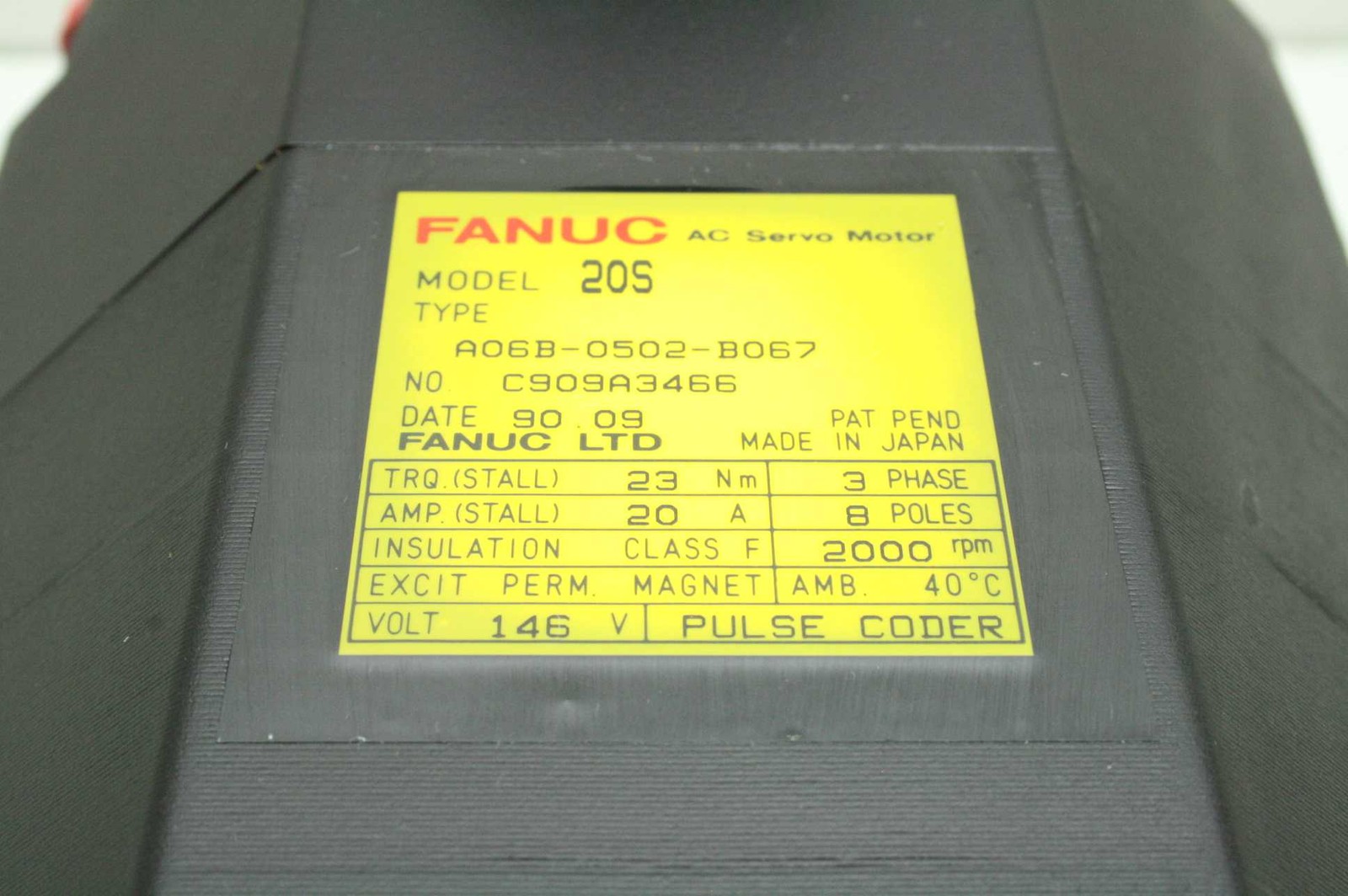 Fanuc Model 205 A06B-0502-B067 AC Servo Motor, 150V, 3 Phase, 8 Pole, 2000RPM - Used - Image 3